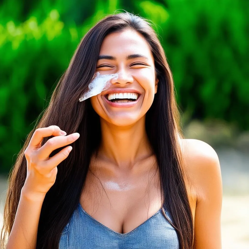 woman applying sunscreen