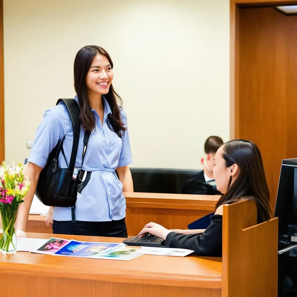 woman booking hotel