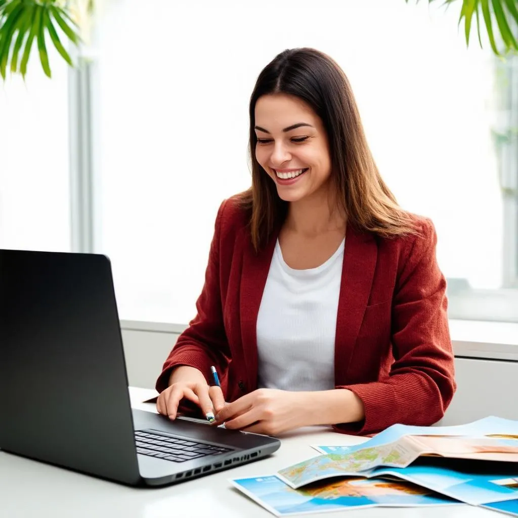 Woman Booking Trip Online