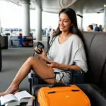 Woman Checking Blood Pressure at Airport