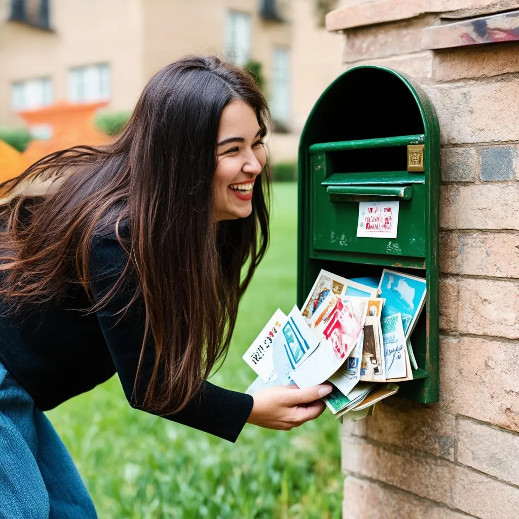 Woman Checking Mail Smiling