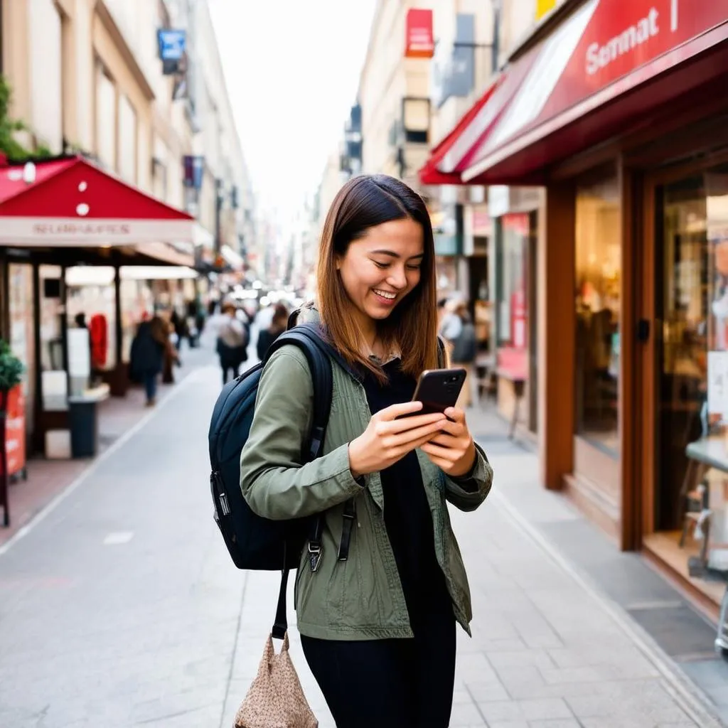 woman checking map