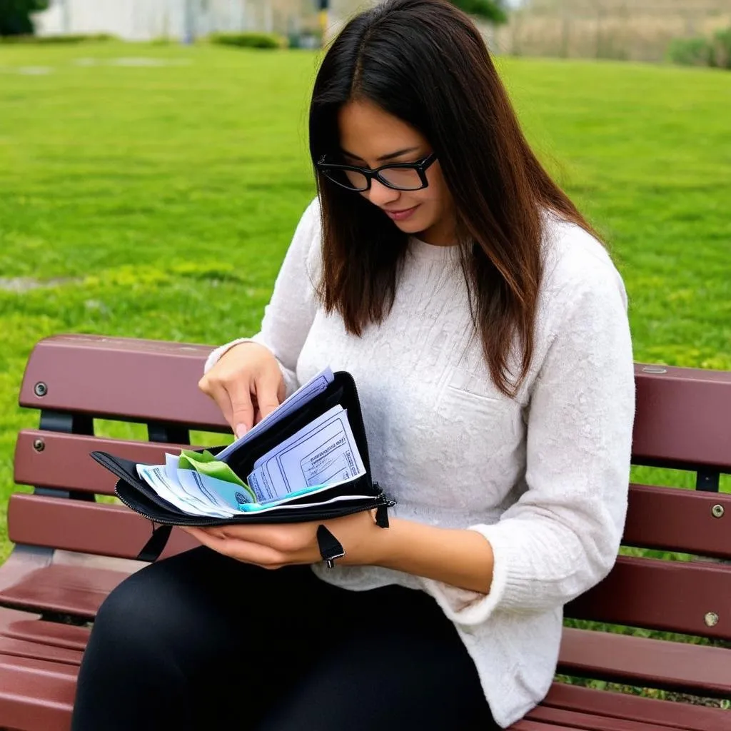 Woman Checking Travel Documents