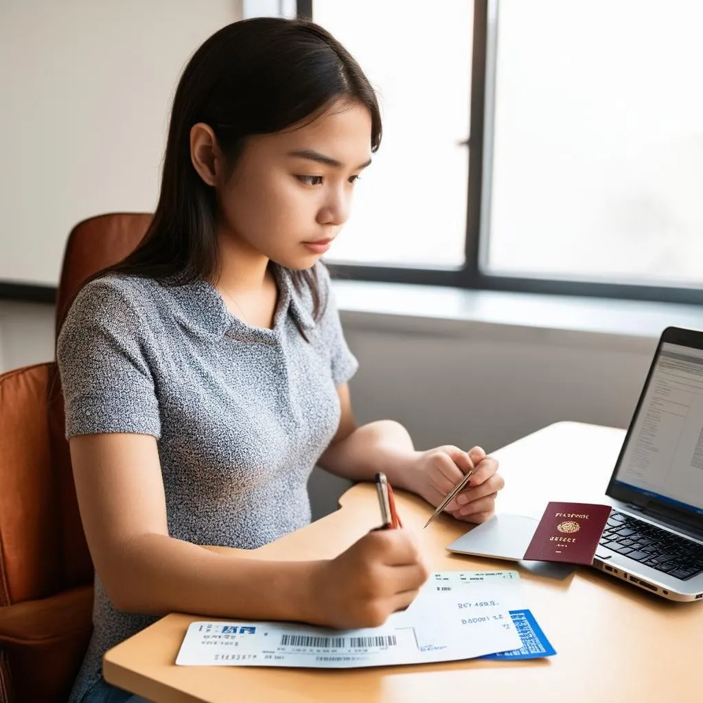 Woman checking travel documents