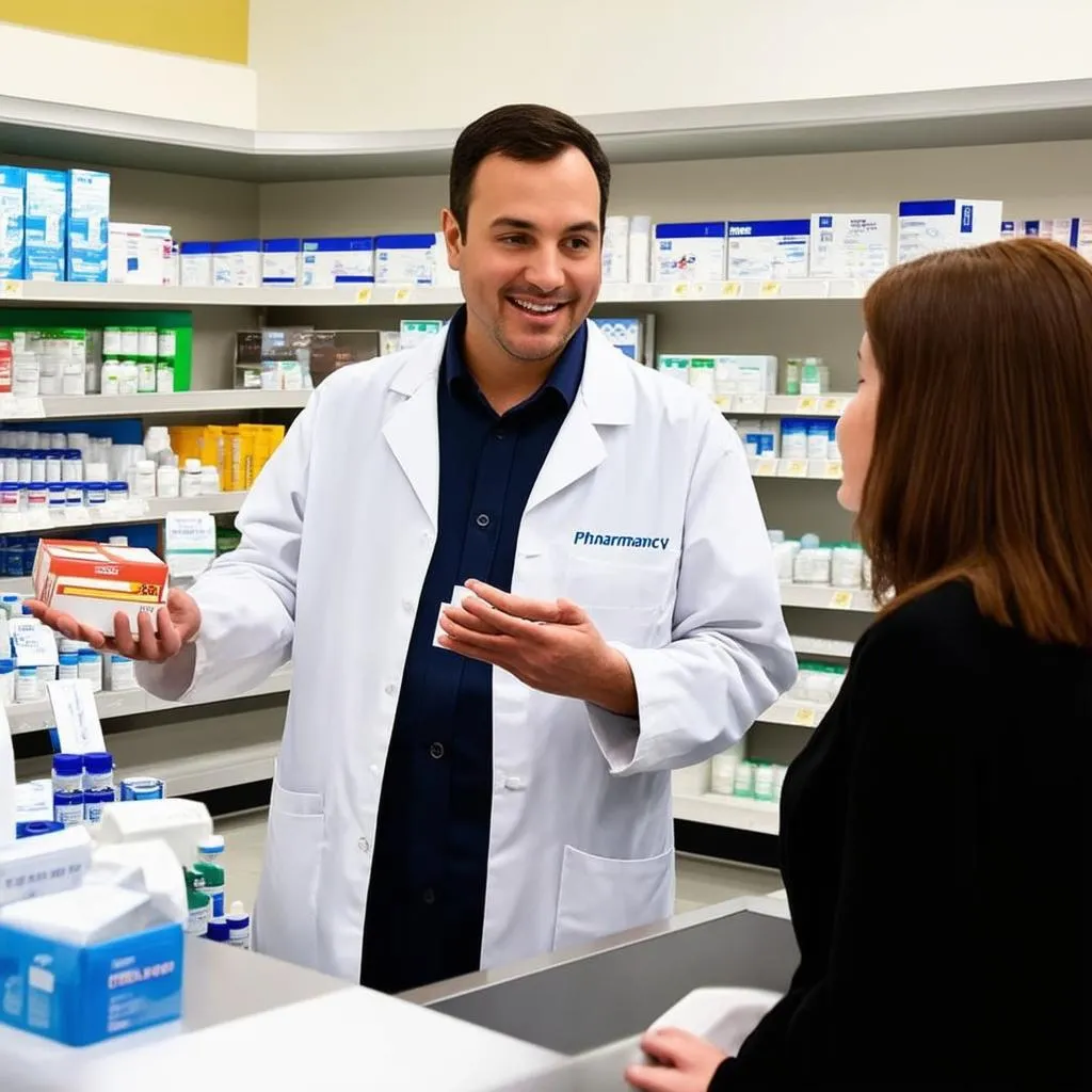 Woman consulting pharmacist