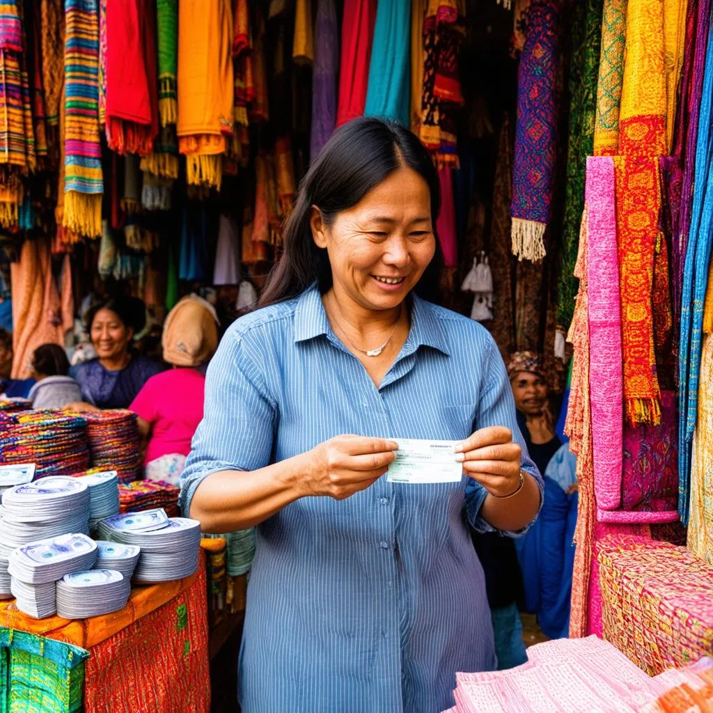 Woman Counting Money in a Market