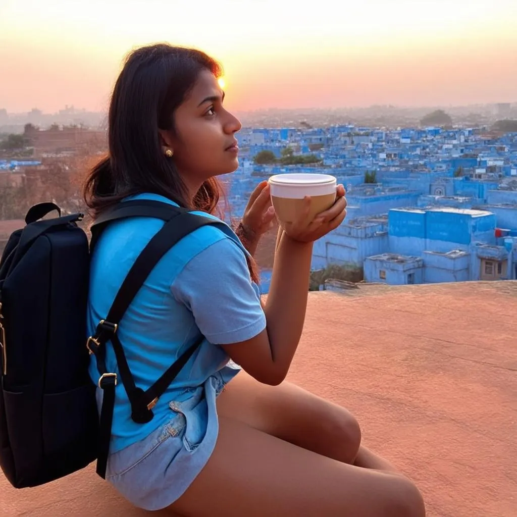 Woman enjoying chai in Jodhpur