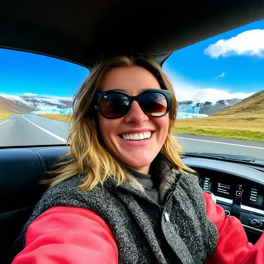 Woman enjoying a road trip in Iceland