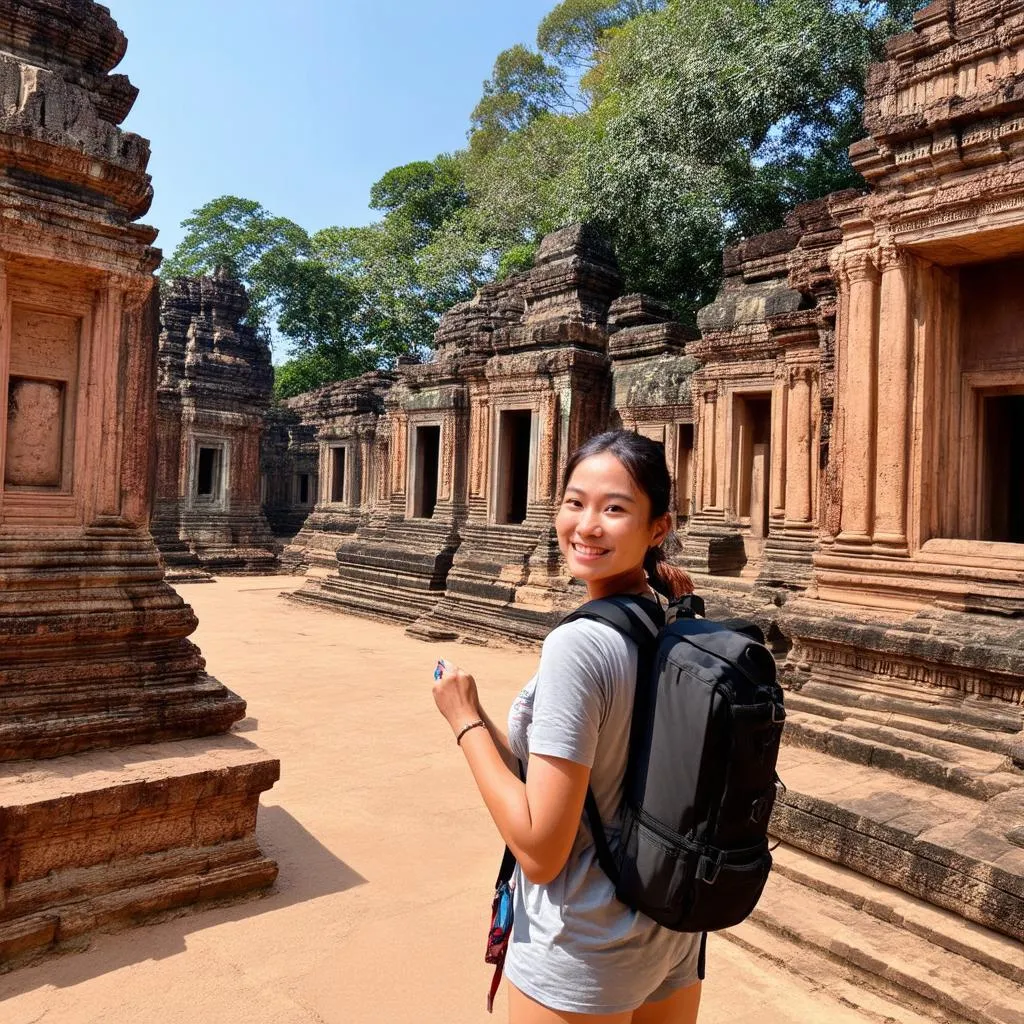 Woman Exploring Ancient Temples