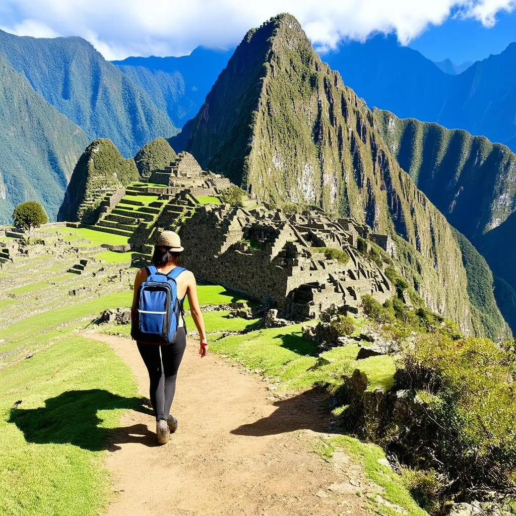 woman hiking machu picchu