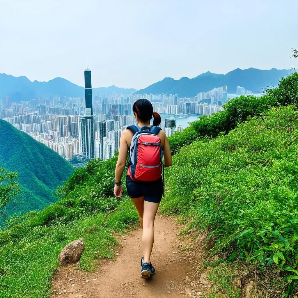 Woman hiking in Hong Kong