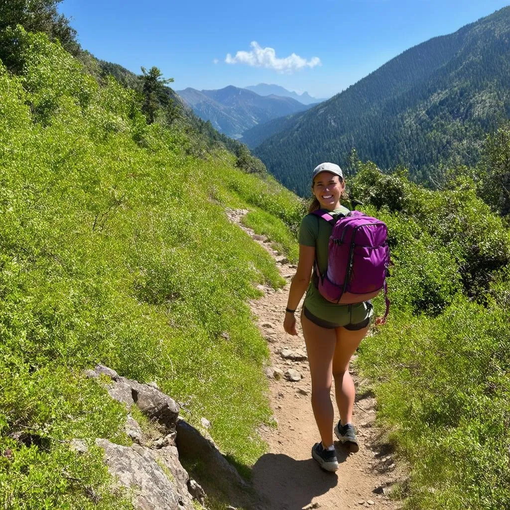 Woman Hiking Mountain Trail