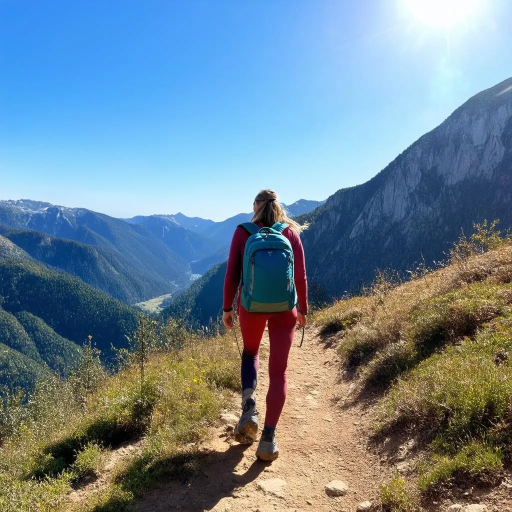 Woman hiking on a mountain trail