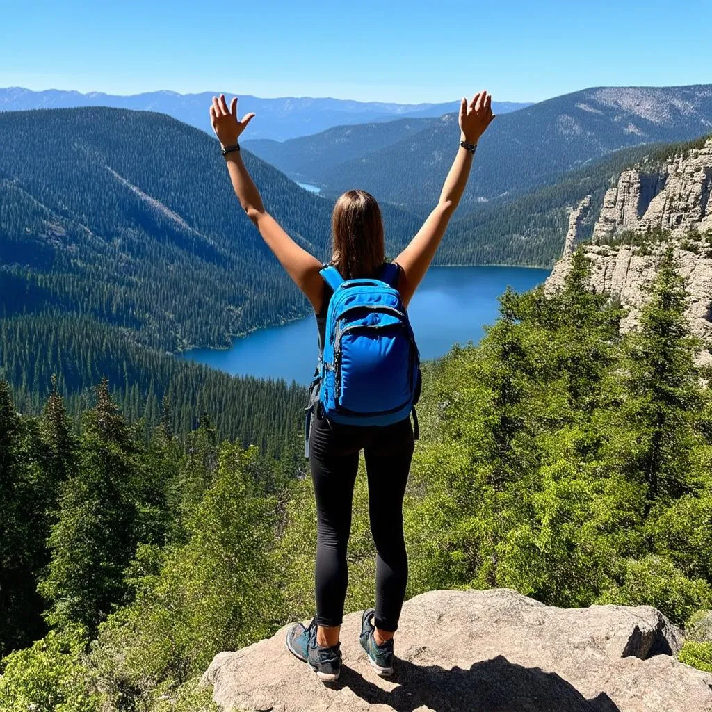 Female hiker reaching the summit