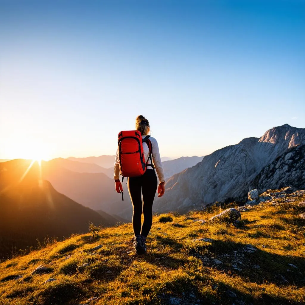 woman hiking mountains