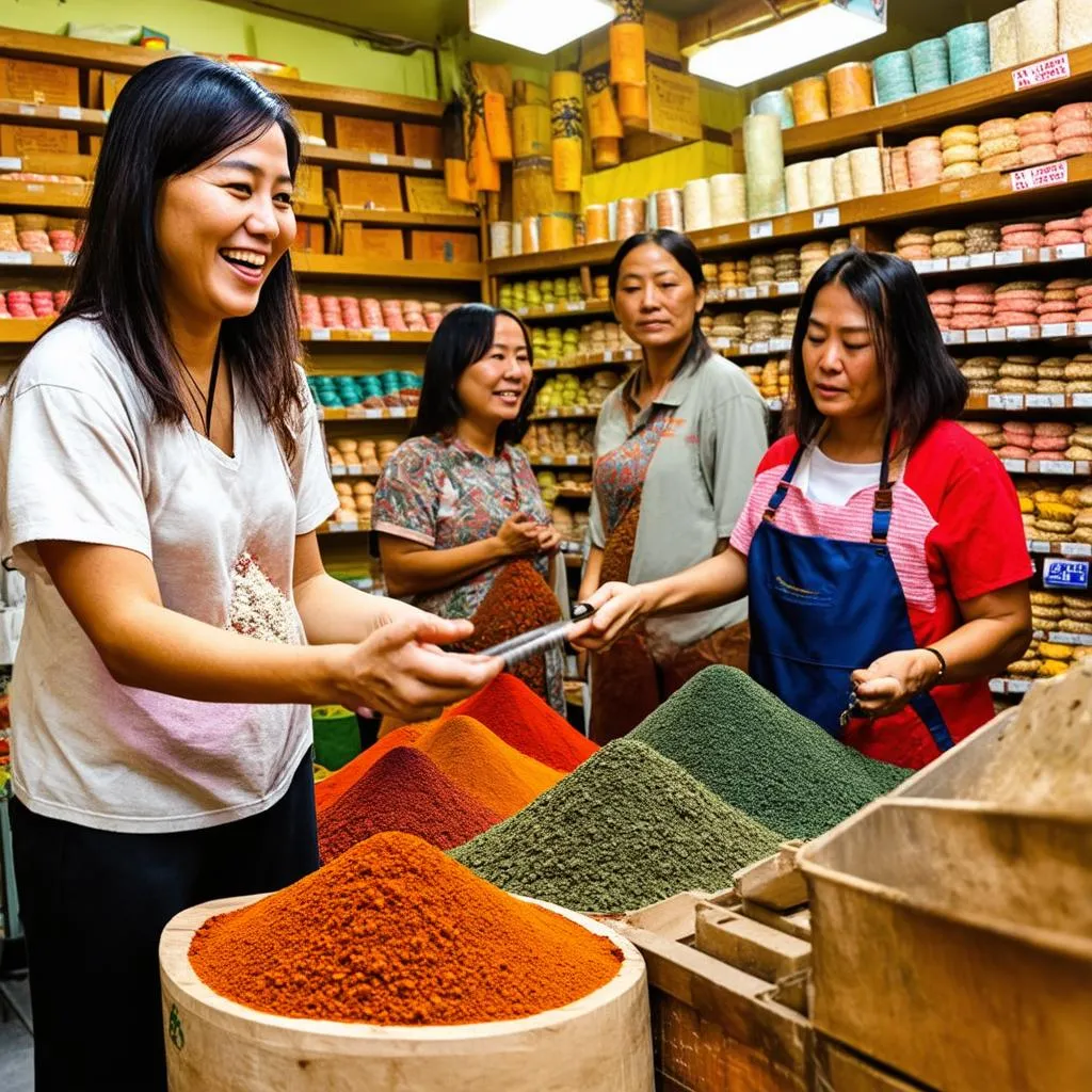 woman learning about spices