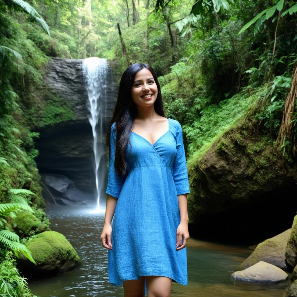 Woman wearing a linen dress in a tropical destination 