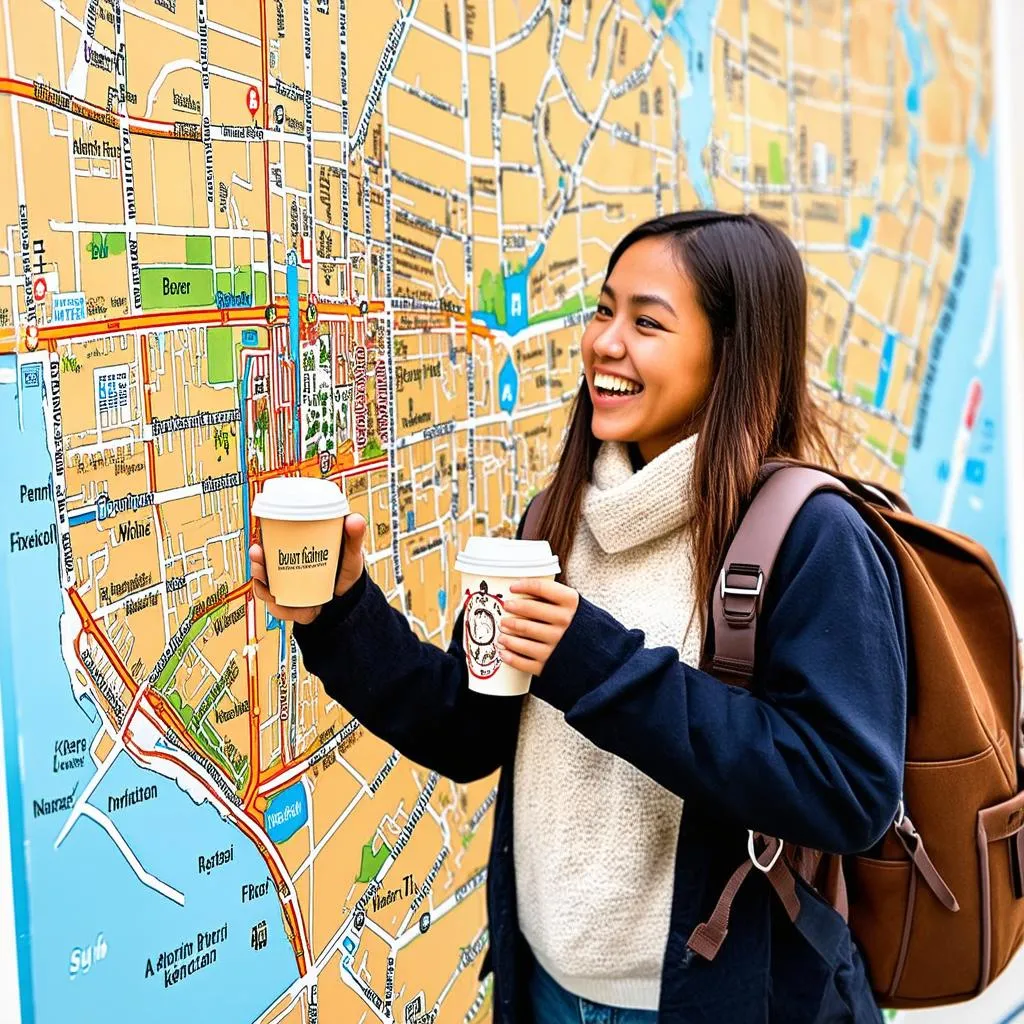 woman studying a map