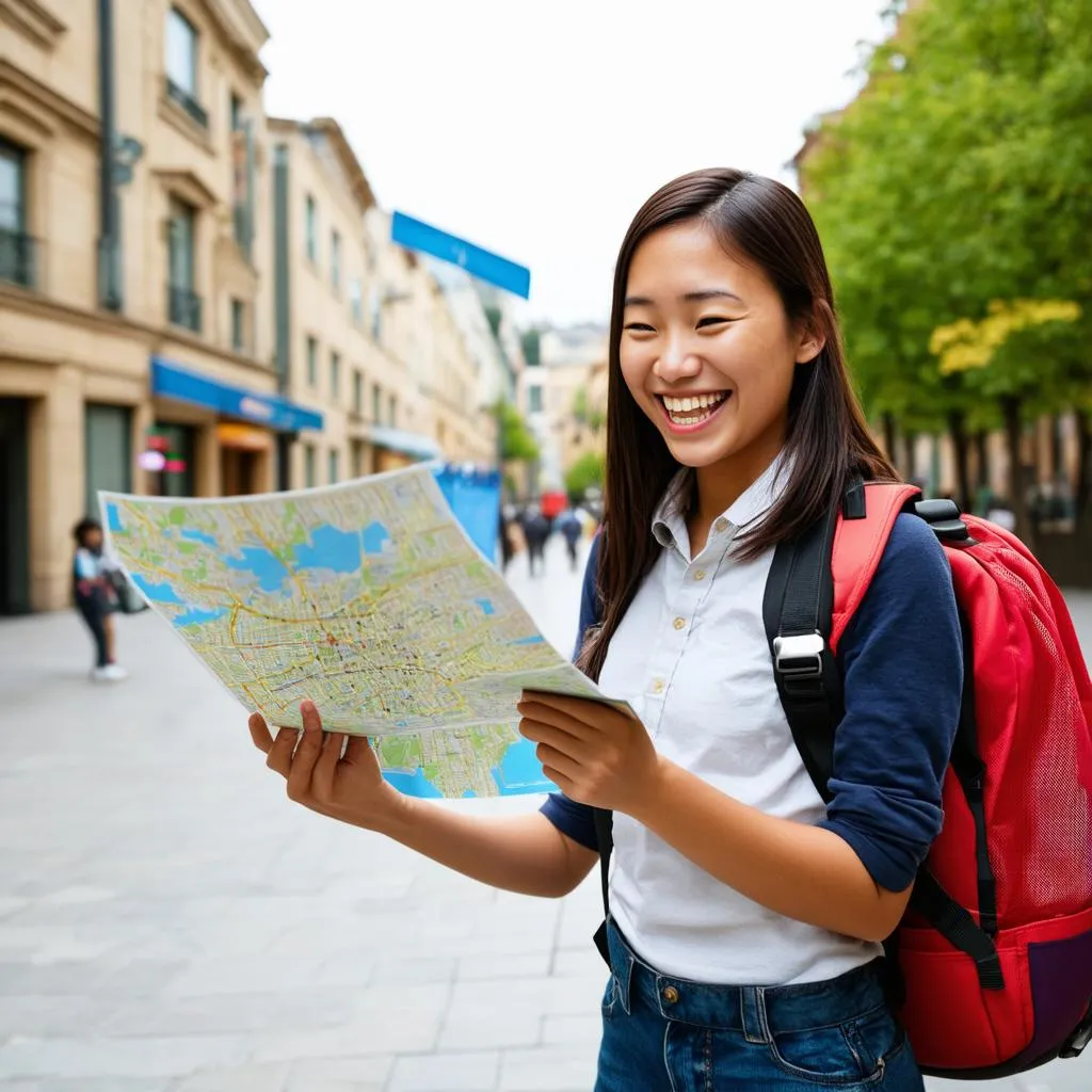 Woman Looking at Map