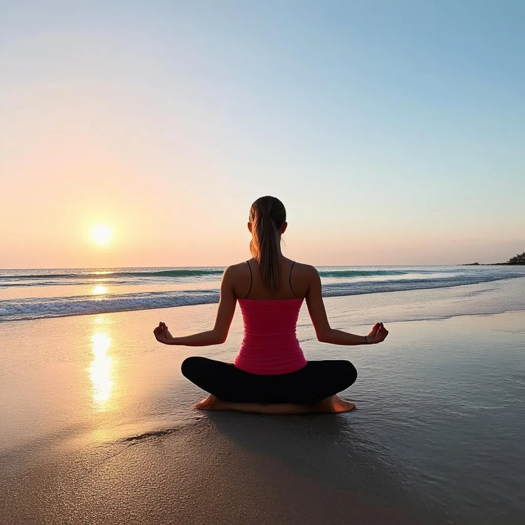 Woman Meditating on Beach