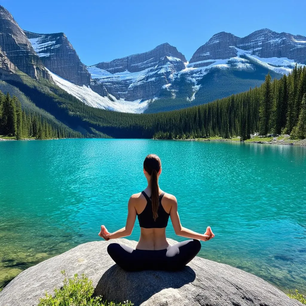 Woman Meditating by Lake Louise