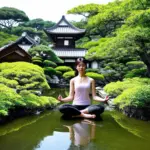 meditating in japanese garden