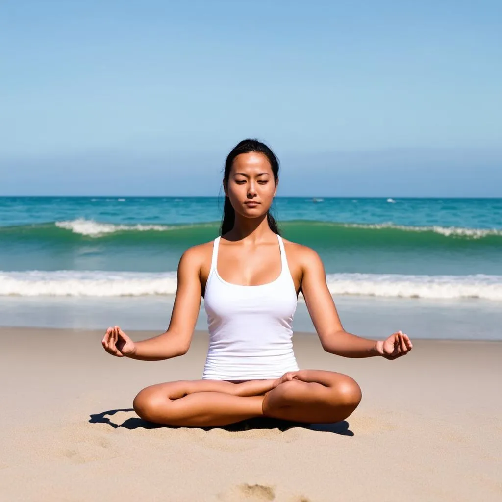 Woman Finding Tranquility by the Ocean