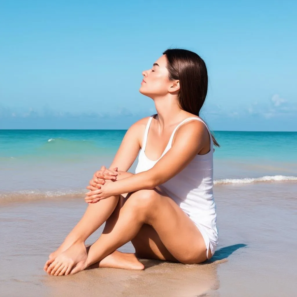 Woman Meditating on Beach