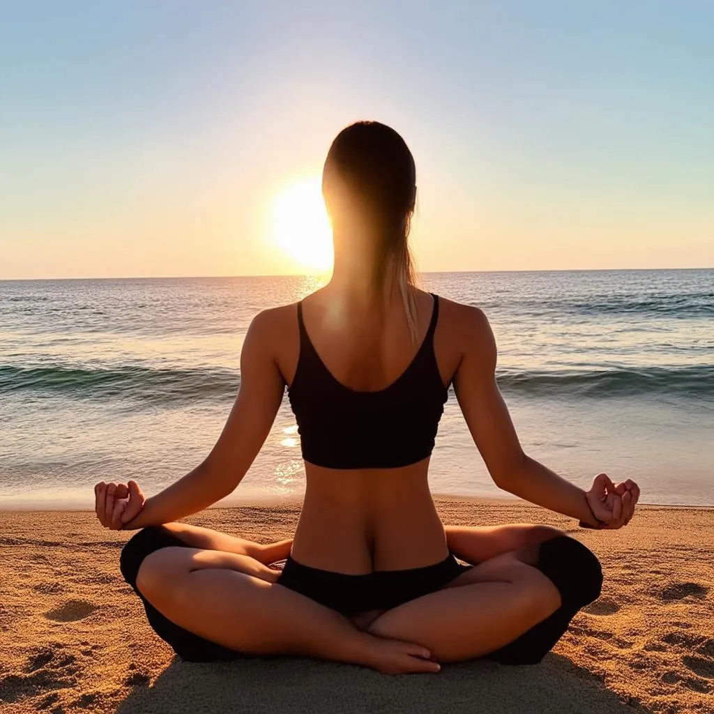 Woman Meditating on Beach