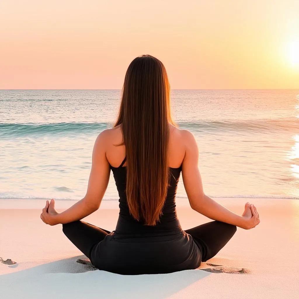 Woman Meditating on Beach