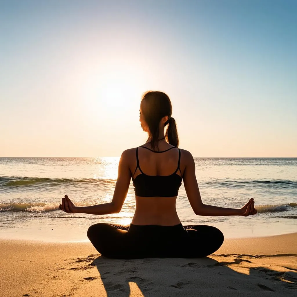 Woman Meditating on Beach