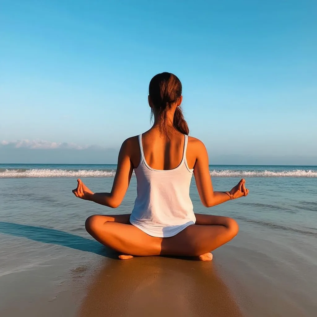 Woman Meditating on Beach