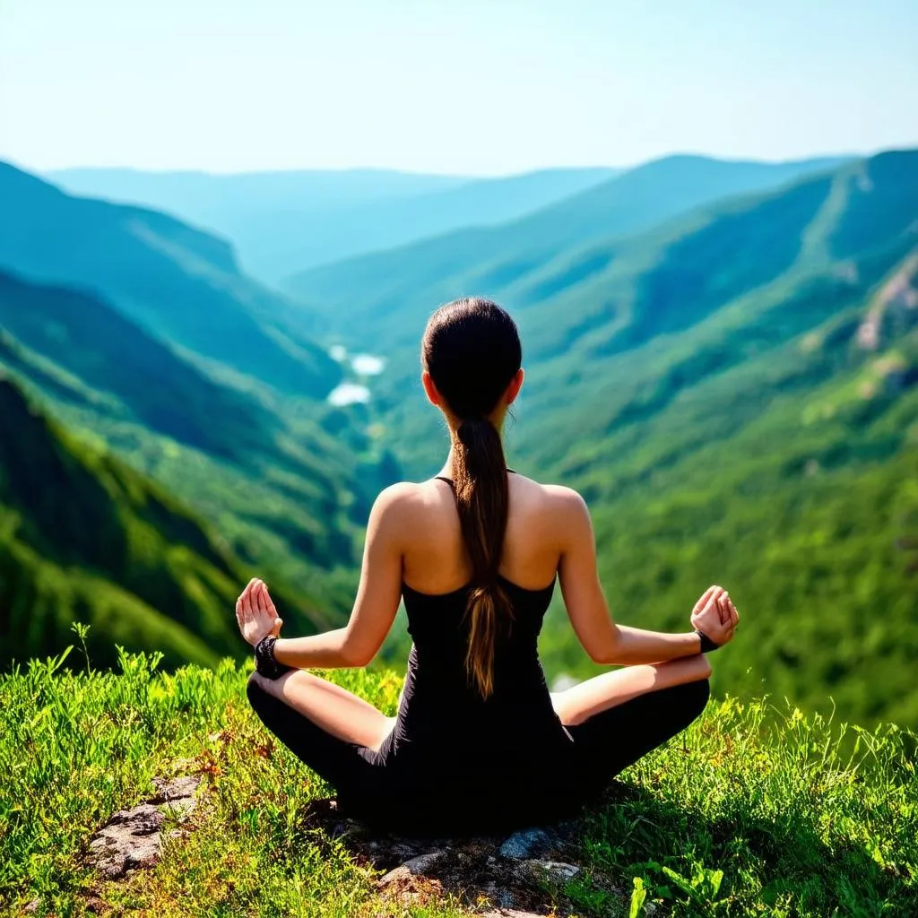 Woman Meditating on Mountaintop