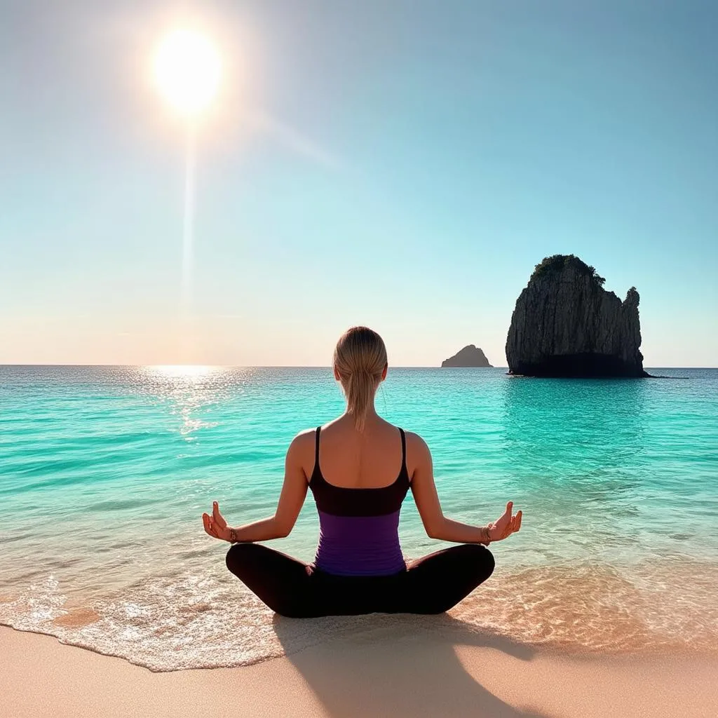 Woman Meditating on Serene Beach