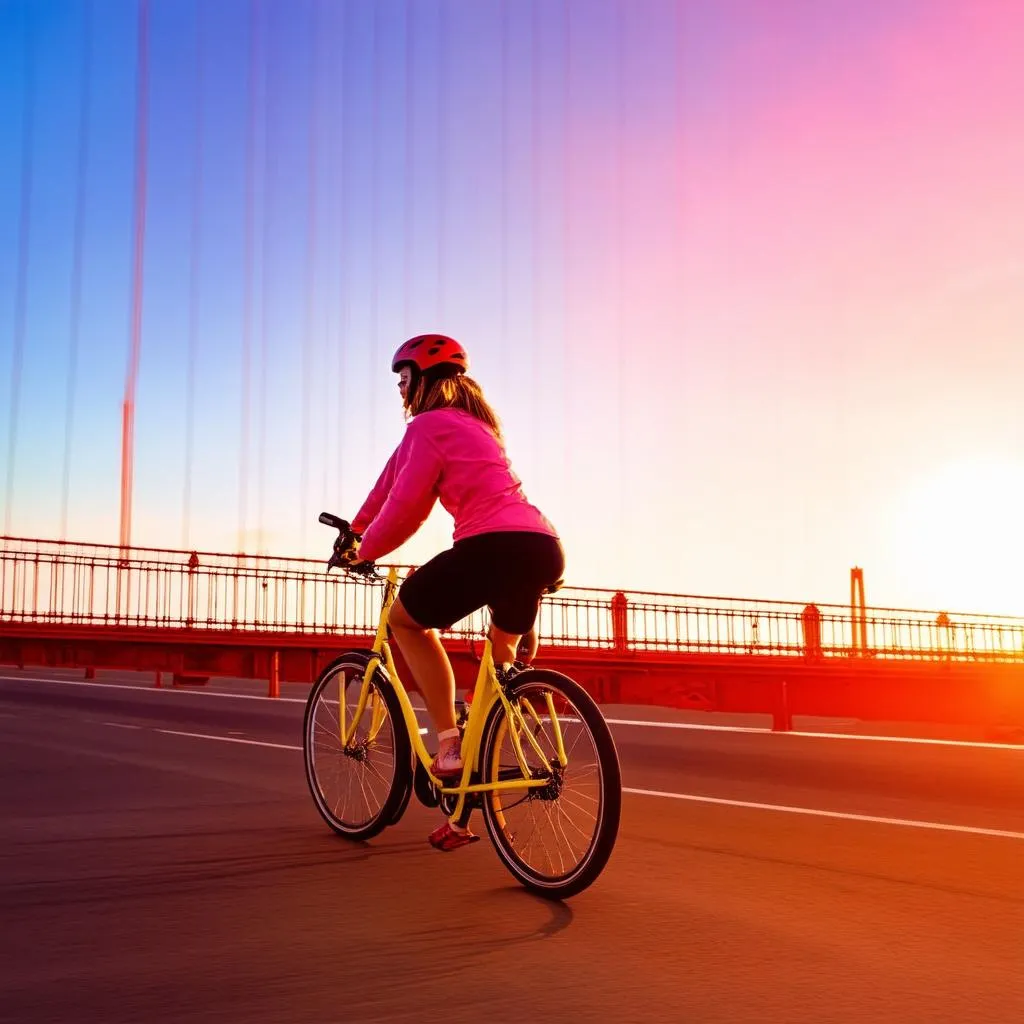 Woman on Cruiser Bike on Golden Gate Bridge