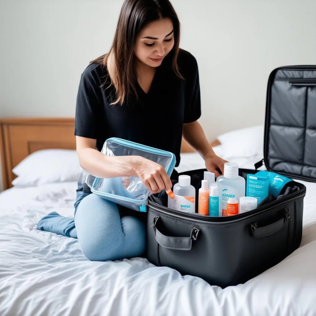 Woman Organizing Travel Toiletries