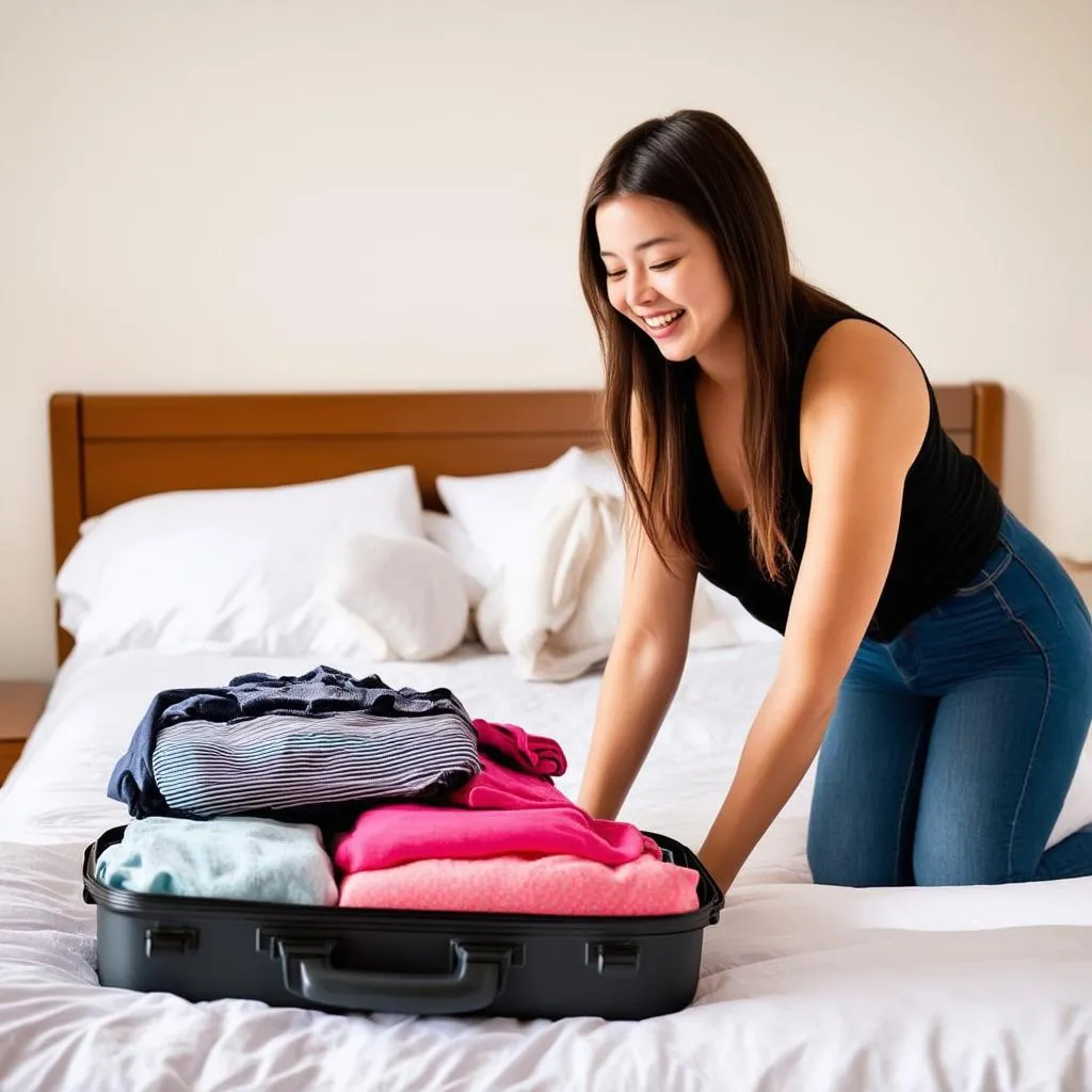 woman packing suitcase