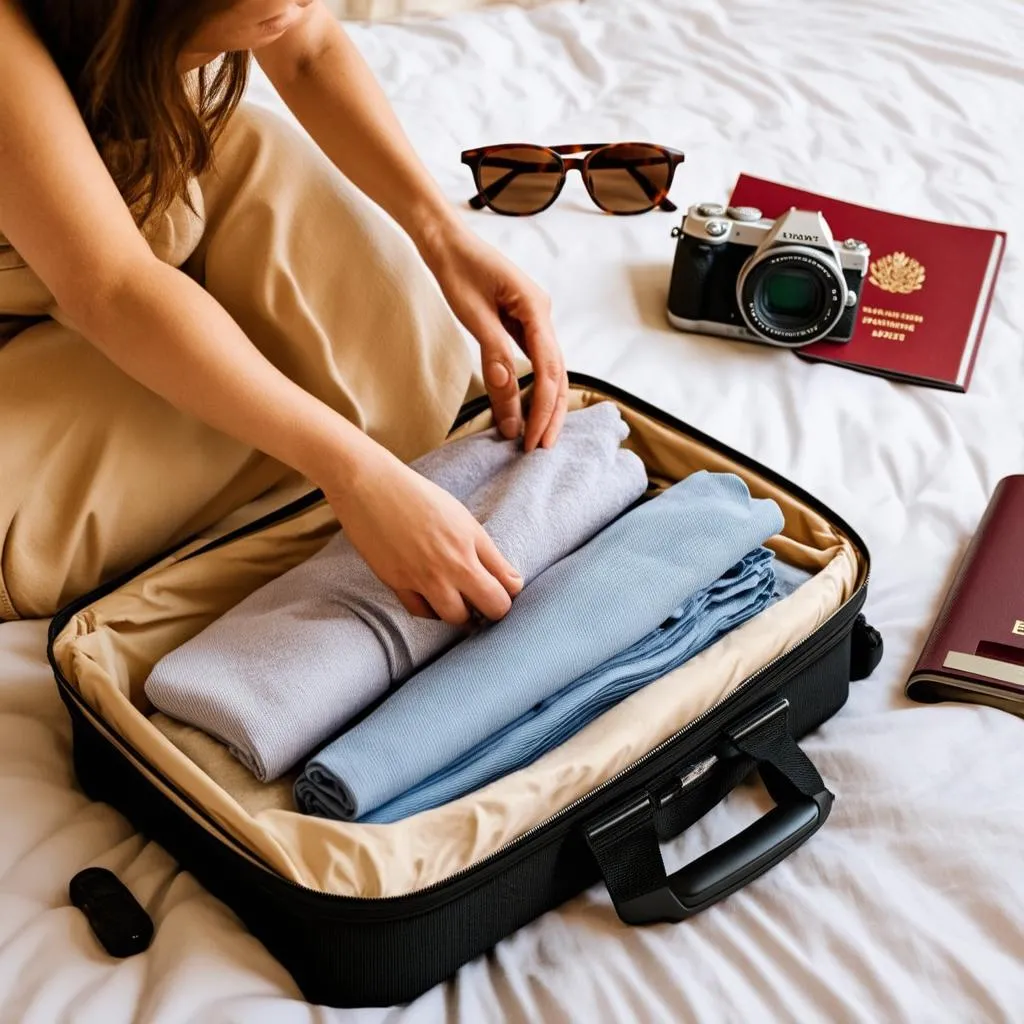 Woman packing a suitcase