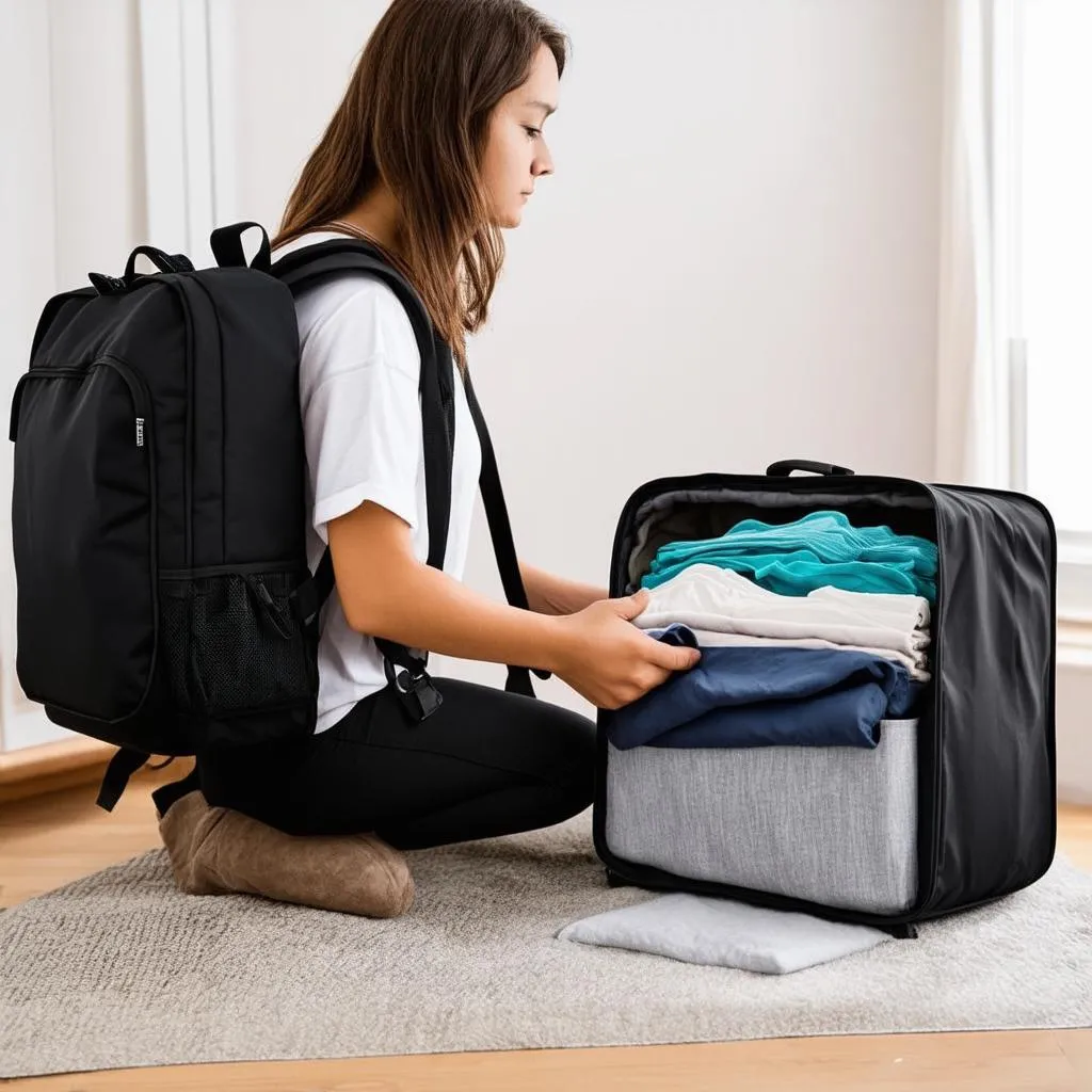 woman packing backpack