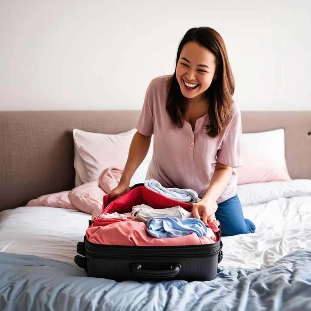 Woman packing light for European trip