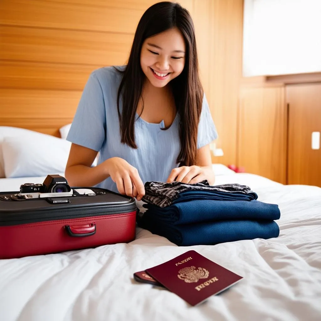 Woman packing her suitcase for a trip