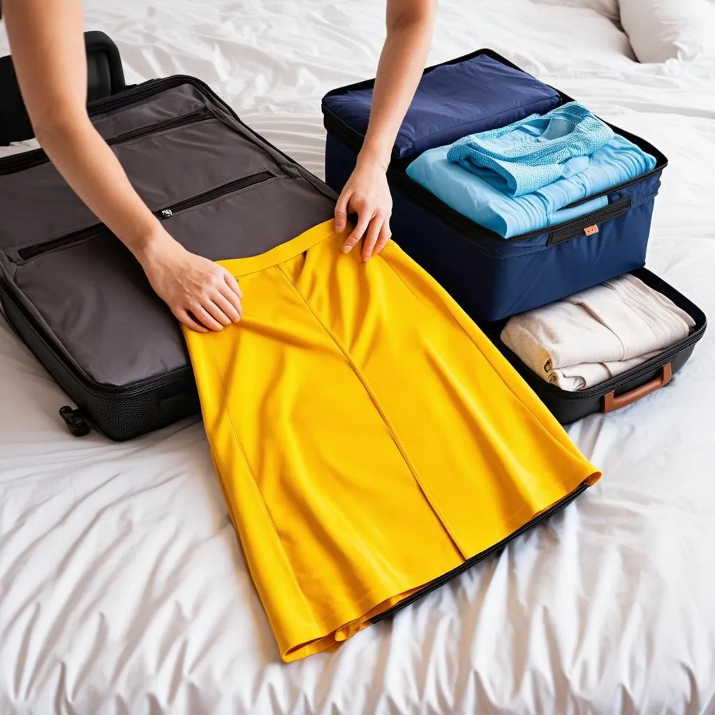 Packing Cubes and Clothes on a Suitcase