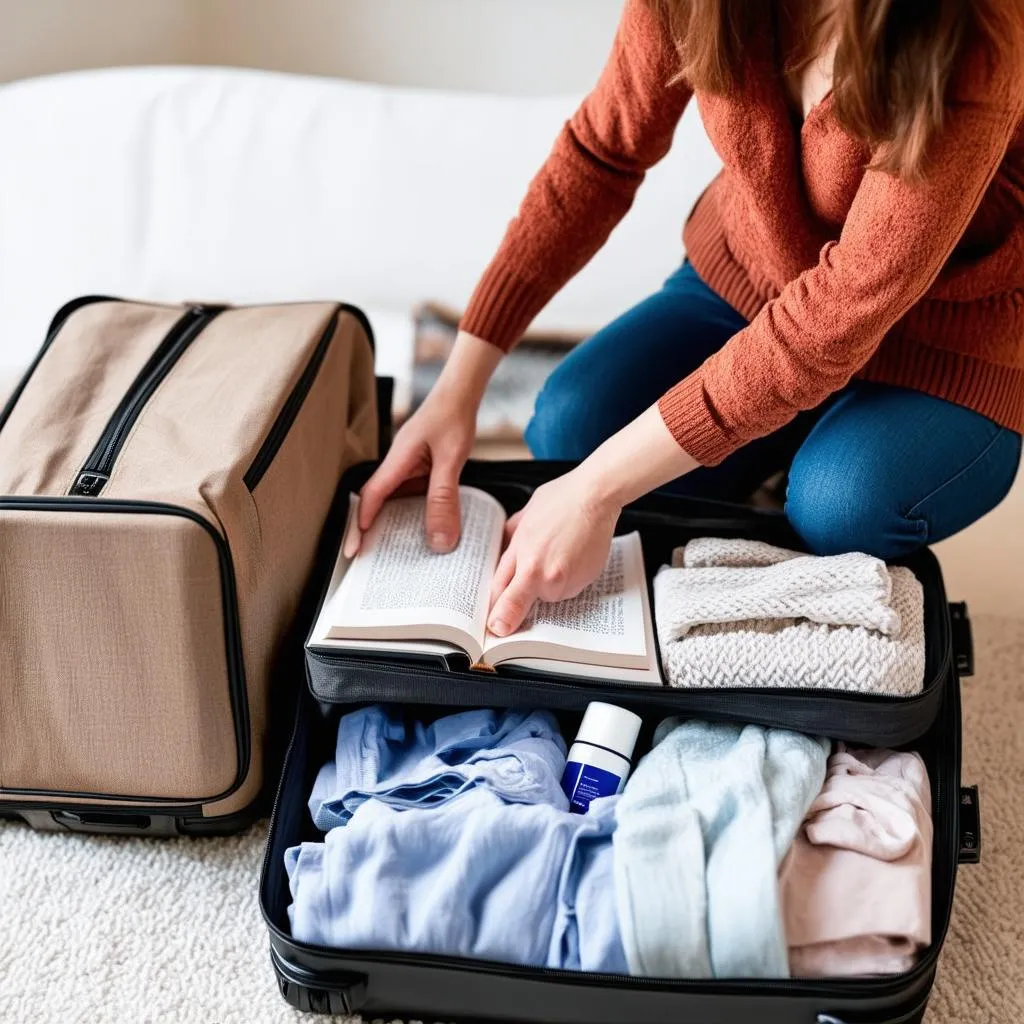 Woman packing suitcase for a trip