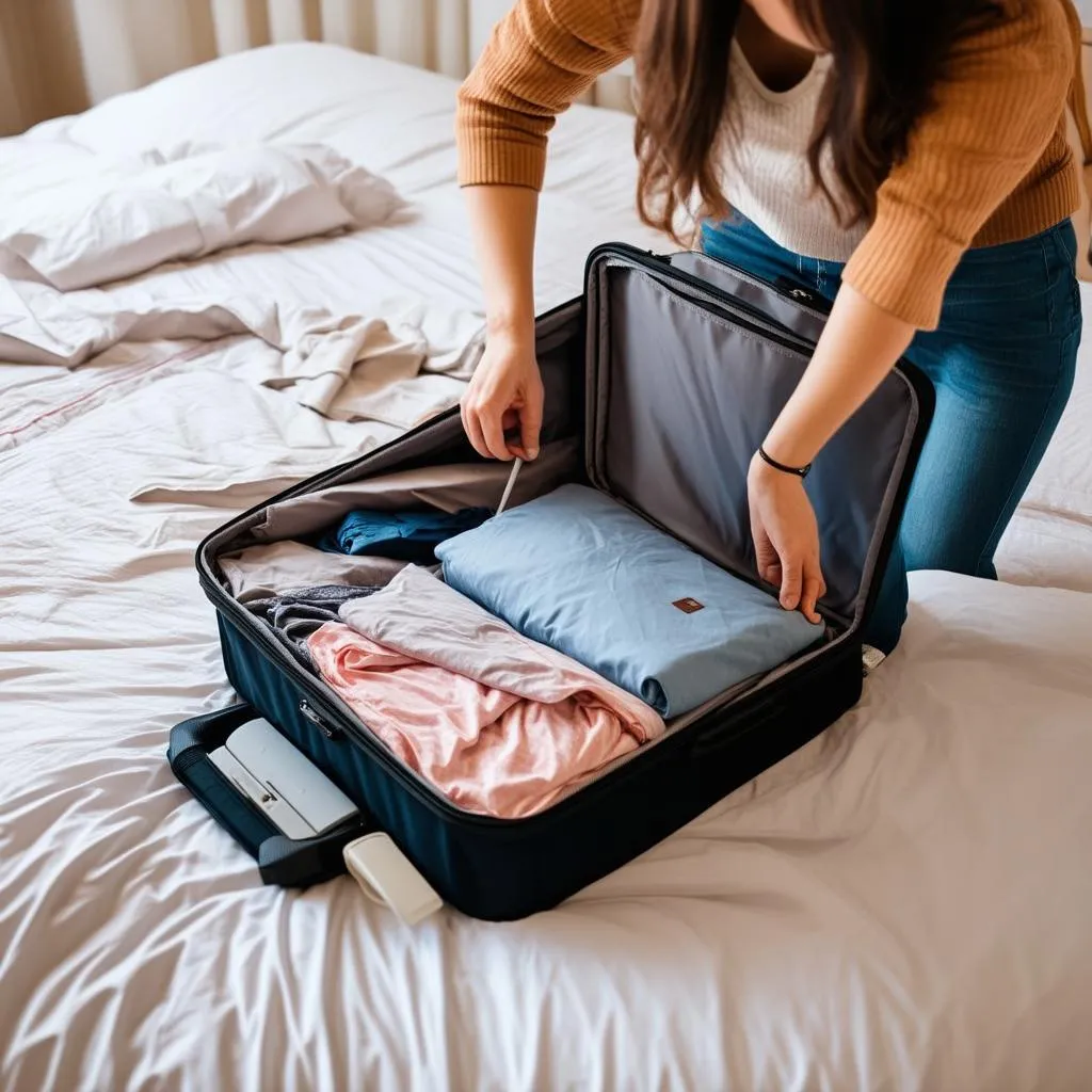 Woman packing a suitcase for a trip