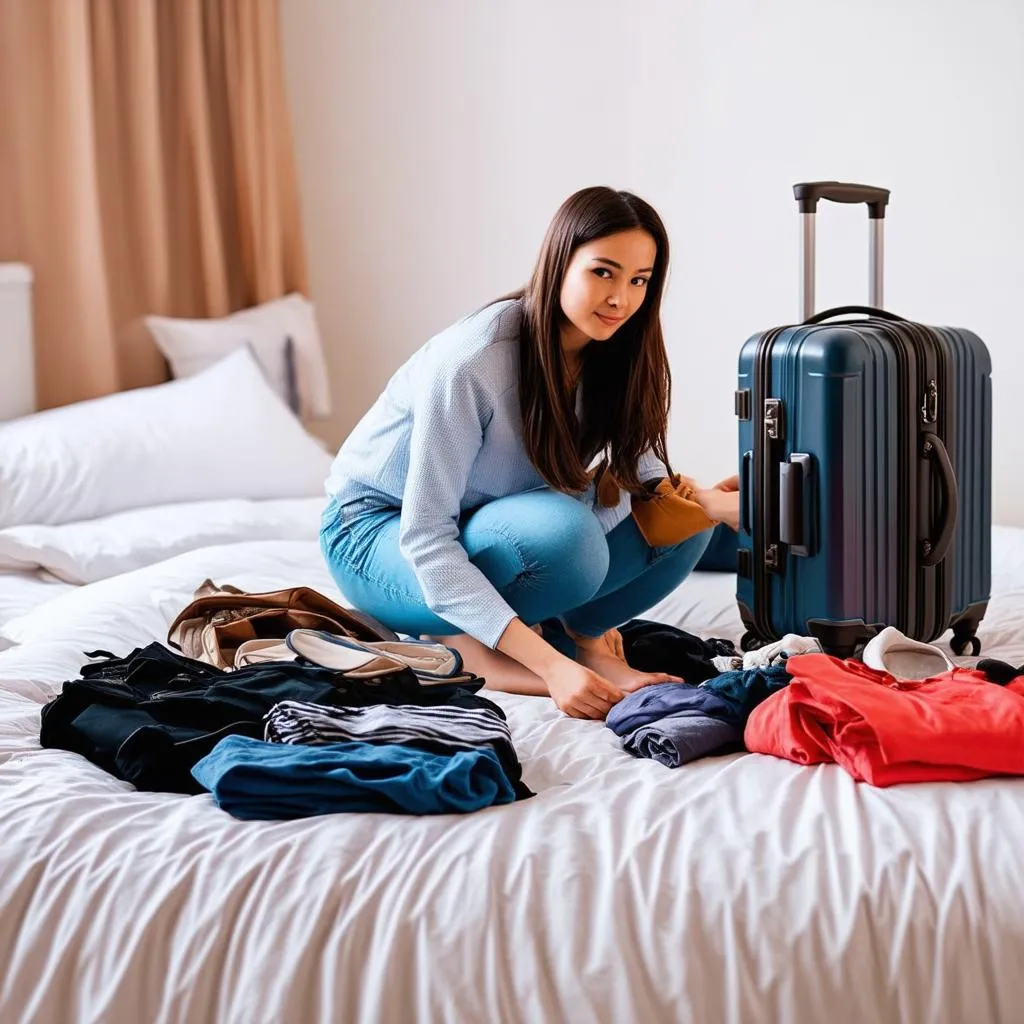 woman packing suitcase