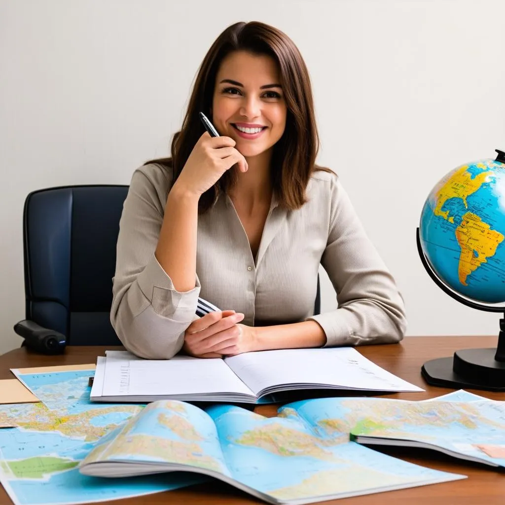 Woman with map and travel guide