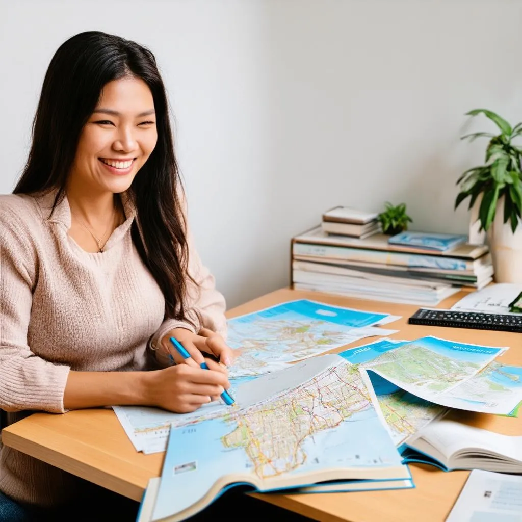 Woman planning a trip