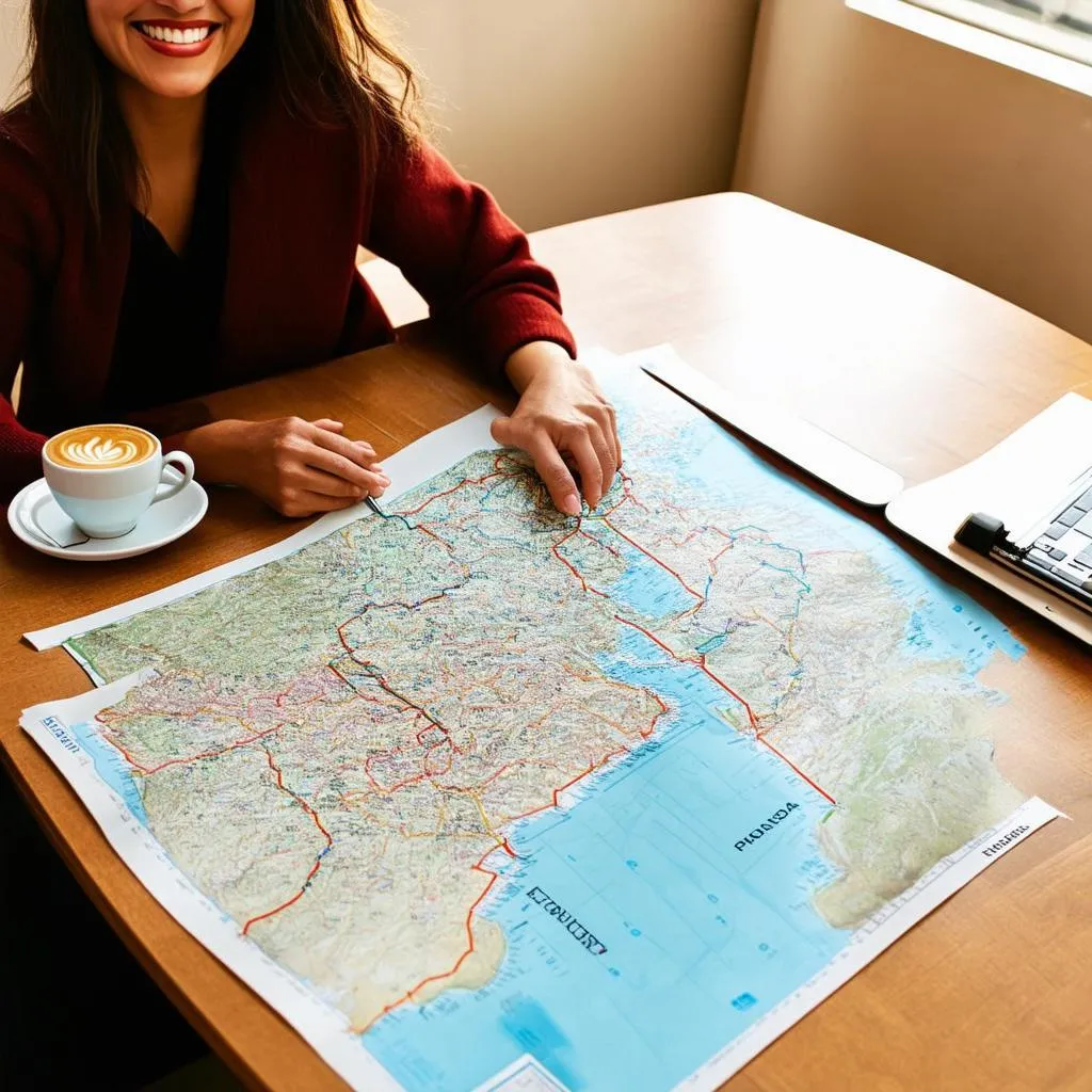 Woman Planning Trip with Map