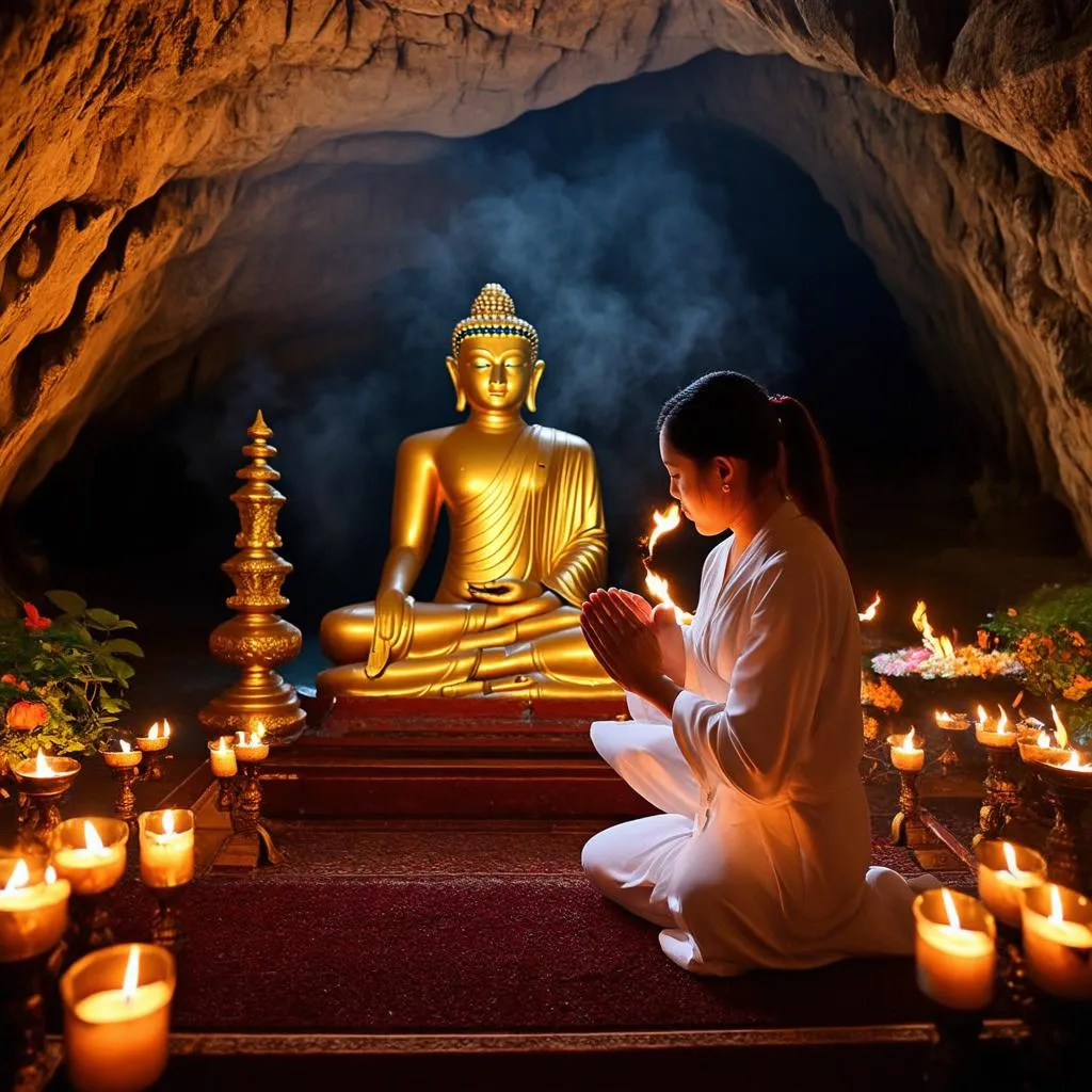 Woman Praying at Chua Hang Pagoda