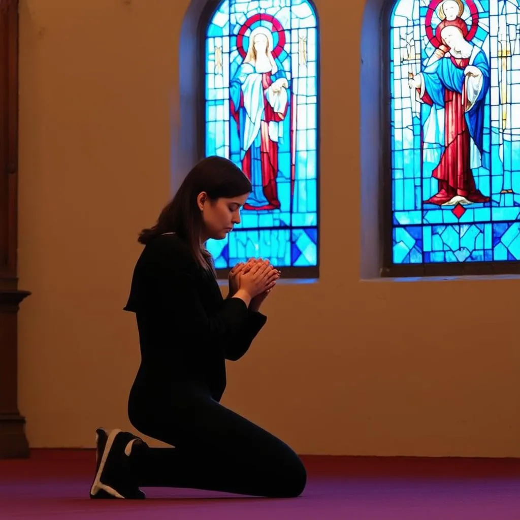 Woman Praying in Church